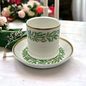 Crown Staffordshire Demitasse Bone China Evergreen Tiffany Cup Saucer Christmas